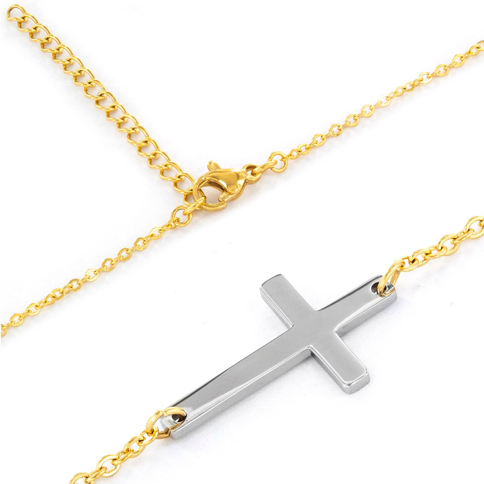 West Coast Jewelry - Wholesale Pendant/Charm Necklace - Polished Sideways Cross Steel Necklace - 18"1