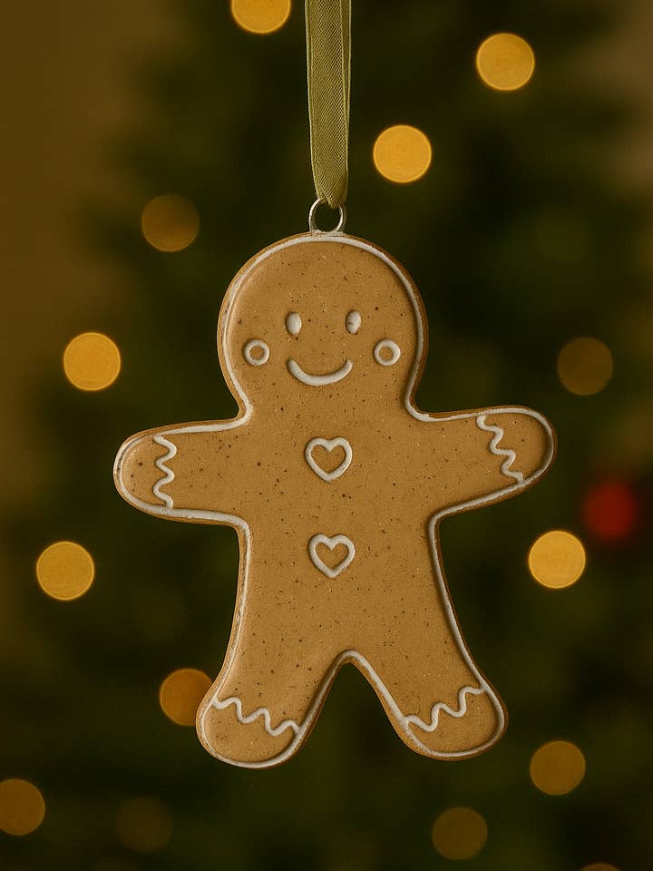 Handmade Ceramic Gingerbread Ornament – Christmas Tree Decor for wholesale by Vibrant Vessels