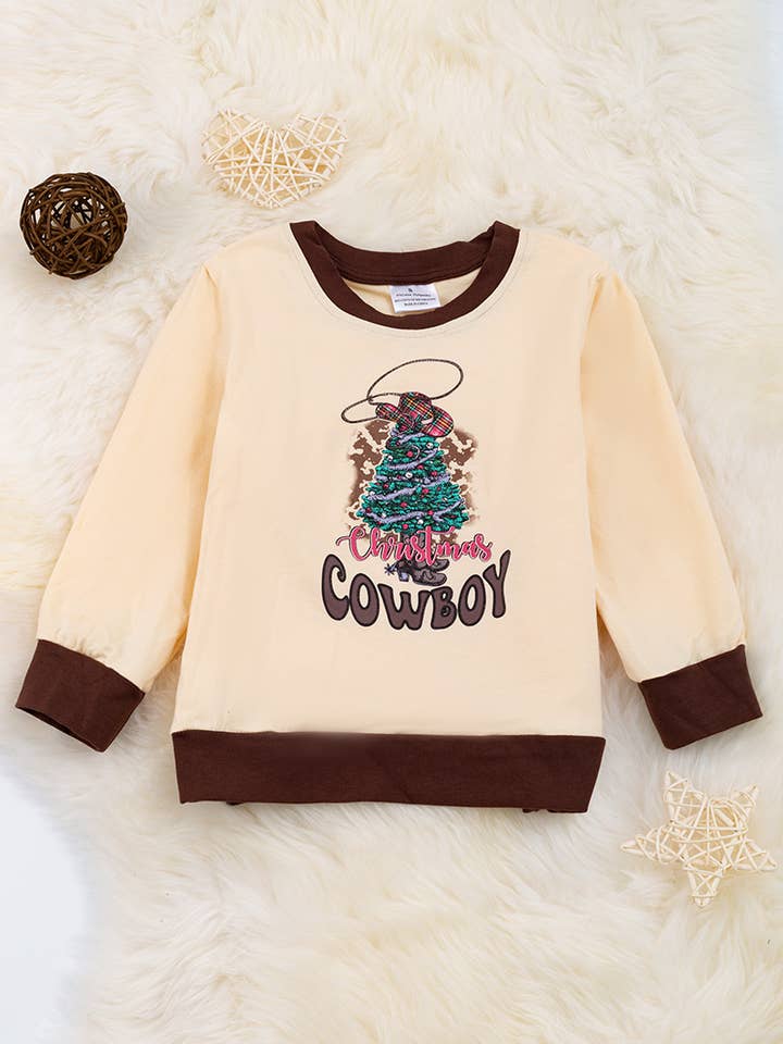 SWEATSHIRT "CHRISTMAS COWBOY" IVOIRE. TPB50153013 pour la vente par Kids Charm Online