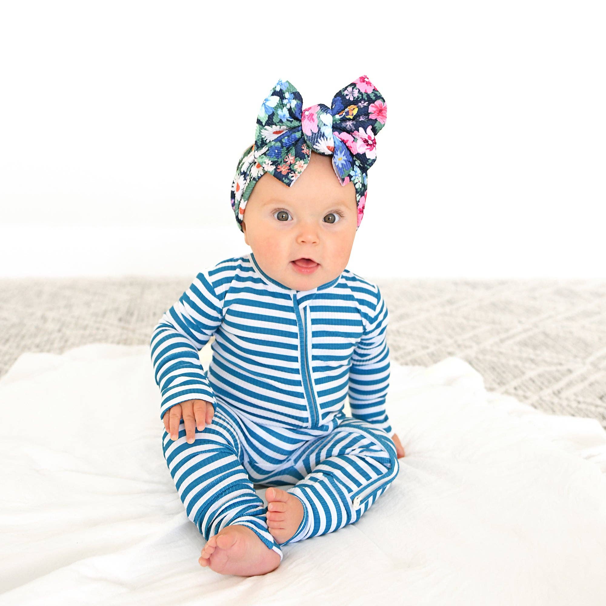 Gigi and Max - Wholesale Jumpsuit - Baby - Cooper Blue Ribbed ZIP Bamboo Striped One Piece 2-Way Zipper9