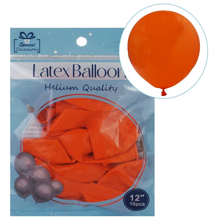 Orange Latex Party Balloon, 12in, 10ct for wholesale by Angels Craft
