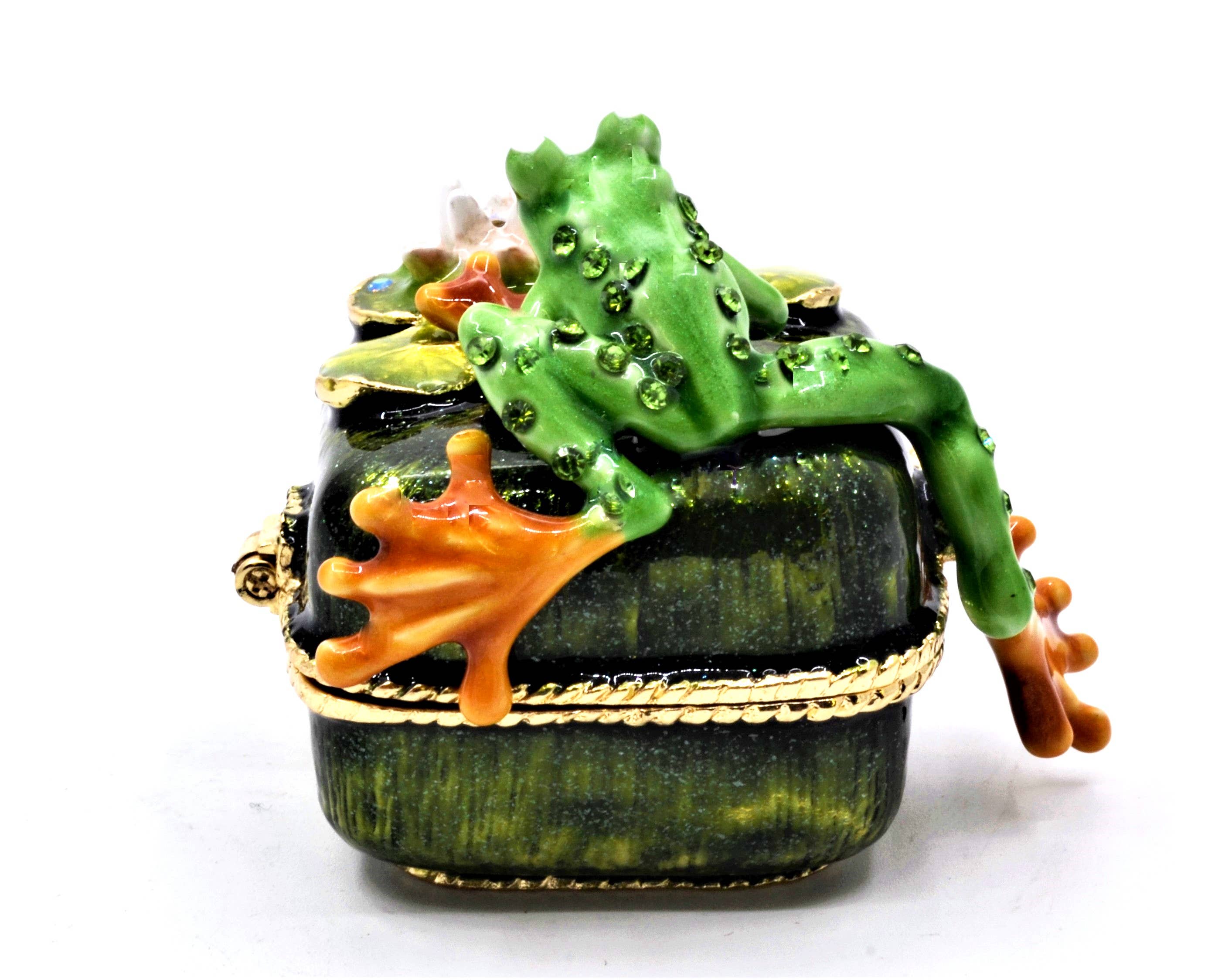 Ciel Collectables - Wholesale Jewelry Box/Organizer - Funny Frog On Floral Trinket Box. Hand Made with Enamel3