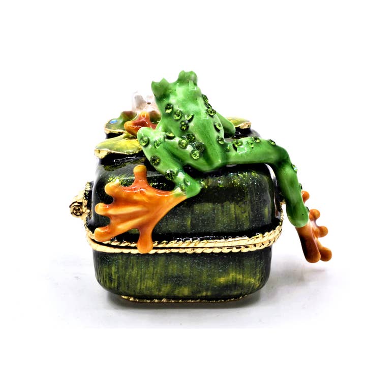 Ciel Collectables - Wholesale Jewelry Box/Organizer - Funny Frog On Floral Trinket Box. Hand Made with Enamel3