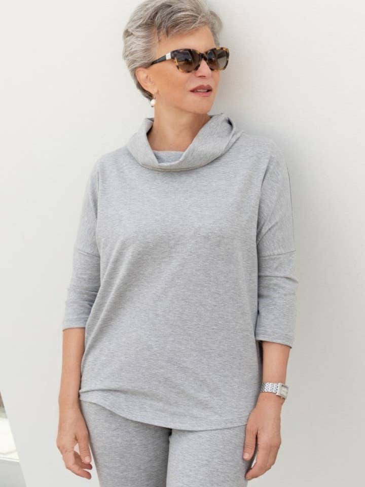 Top a collo alto in cotone Grigio Melange per la vendita all'ingrosso da parte di Fit Bird