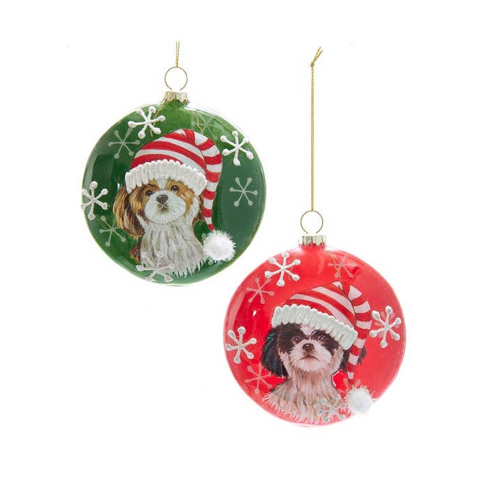 Kurt S. Adler, Inc. - Wholesale Ornament Set - 10MM GLASS SHIH-TZU CHRISTMAS DISC ORNAMENT 2/A