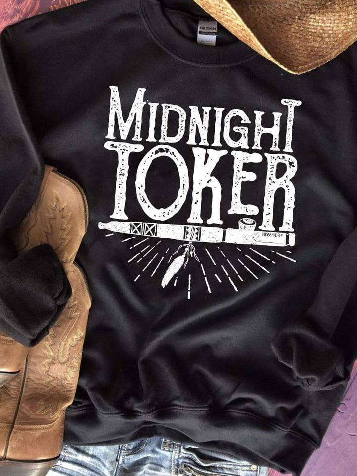 Midnight Toker Black Crew Neck Sweatshirt for wholesale by THE LATTIMORE CLAIM