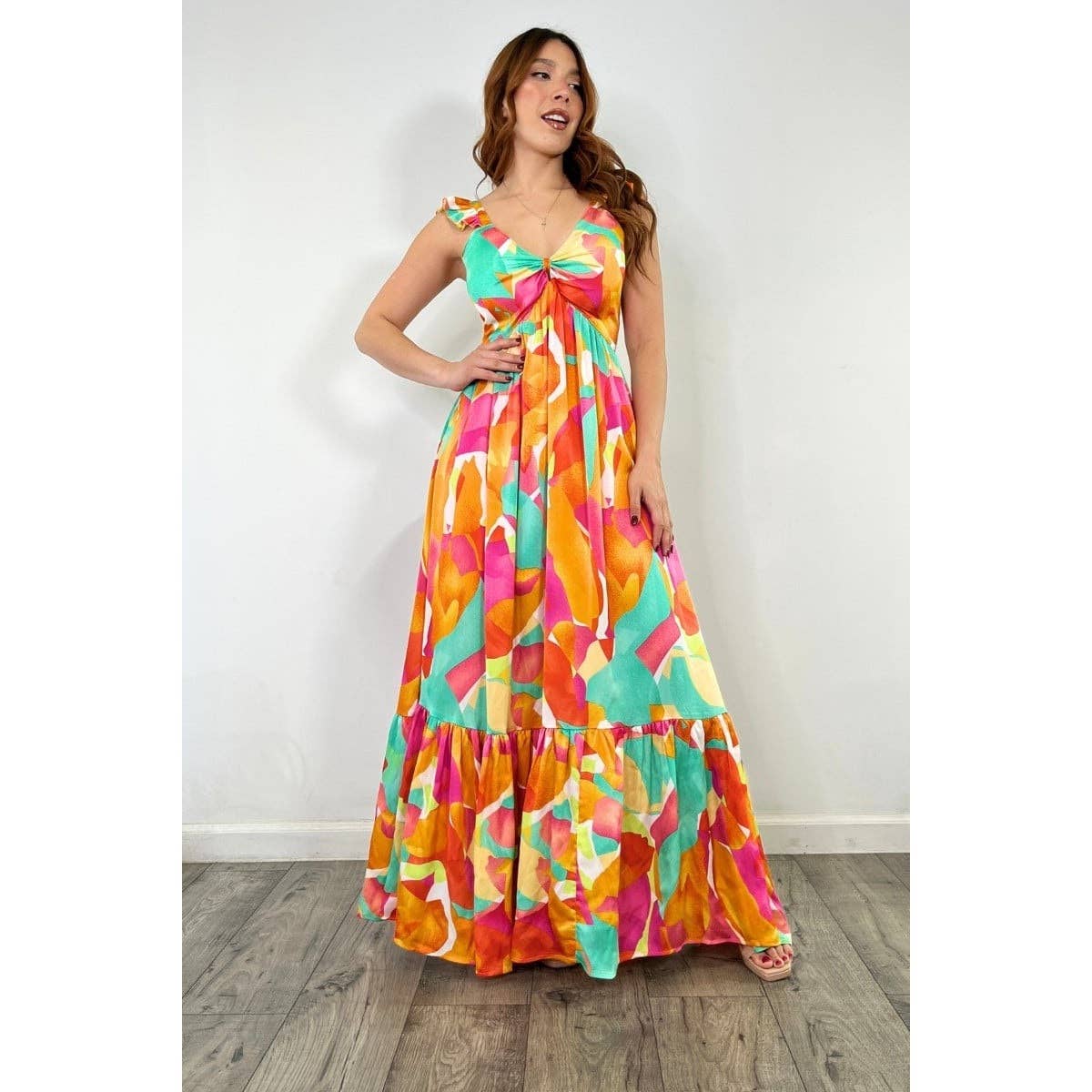 Esmeray Clothing - Wholesale Dress - Women's - Smocked Back Print Maxi Dress with Adjustable Straps3