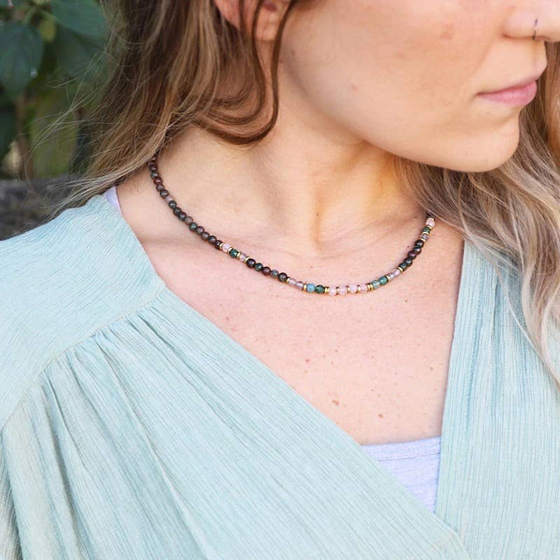 REMOVED BRAND - Wholesale Beaded/Pearl Necklace - Kashgar Garnet Moss Agate and Rose Quartz Delicate Necklace1