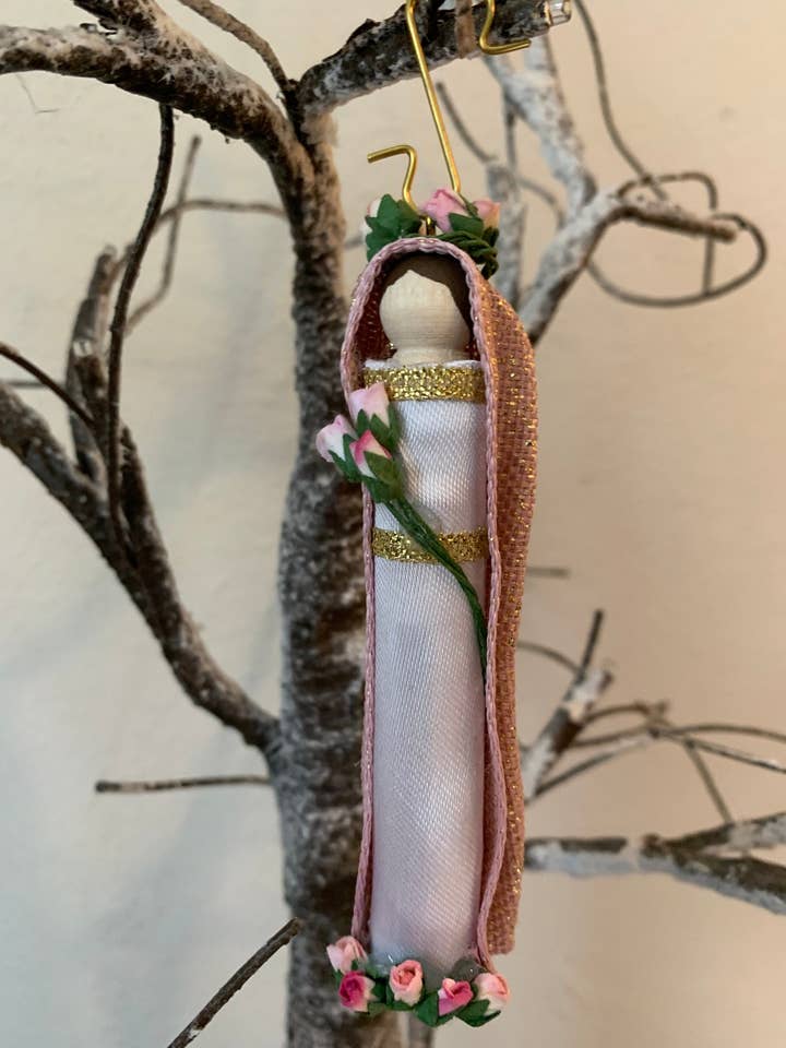 Our Lady of the Rose Wooden Doll Ornament for wholesale by Our Saint Family