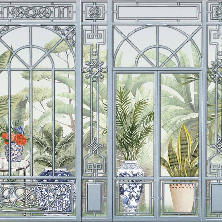 Raambomenbehang, lichtgroene muurschildering met uitzicht op de natuur, tropisch, wanddecoratie op maat, niet-geweven, niet-klevend, verwijderbaar, duurzaam, groot voor wholesale door Walloro Luxury Embossed Wallpaper