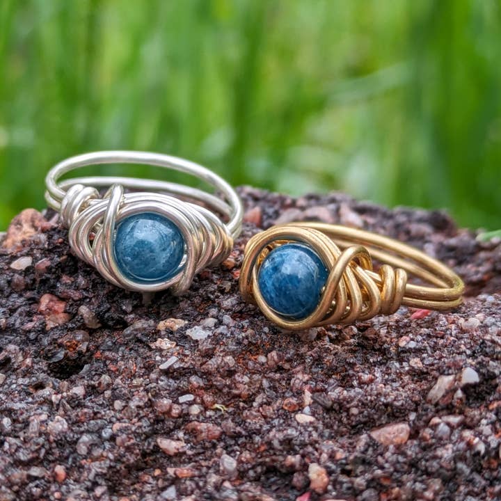 Jóias Anel Apatita Azul Ouro ou Prata para Mulher Gémeos por atacado de Distorted Earth