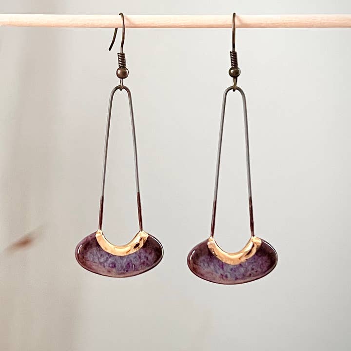 Eggplant Purple Small Dropped Ceramic Earrings for wholesale by The Artifact House