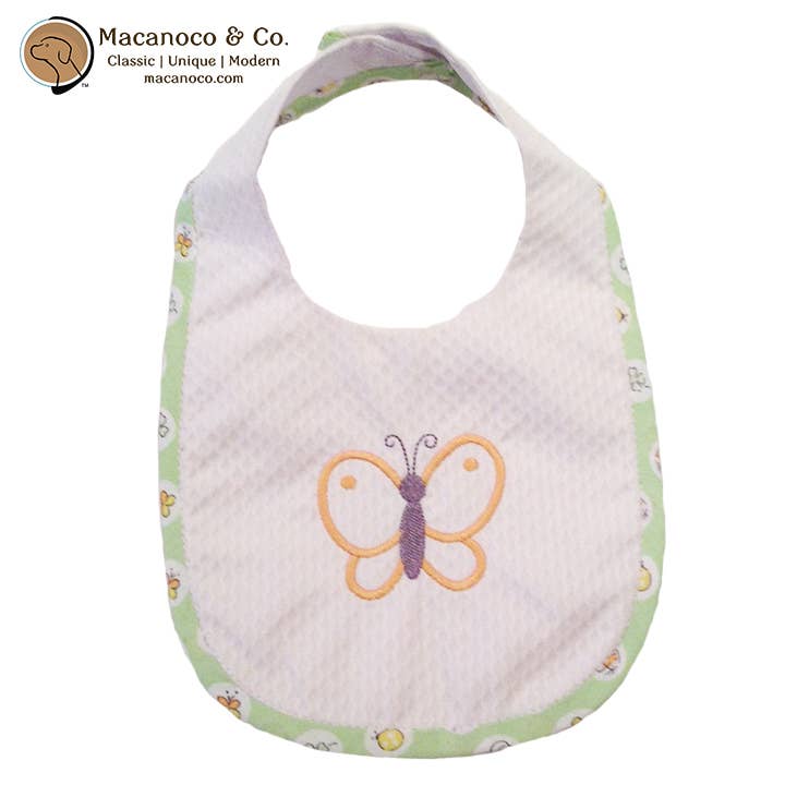 Bavoir en coton piqué brodé - Papillon pour la vente par Macanoco and Co.