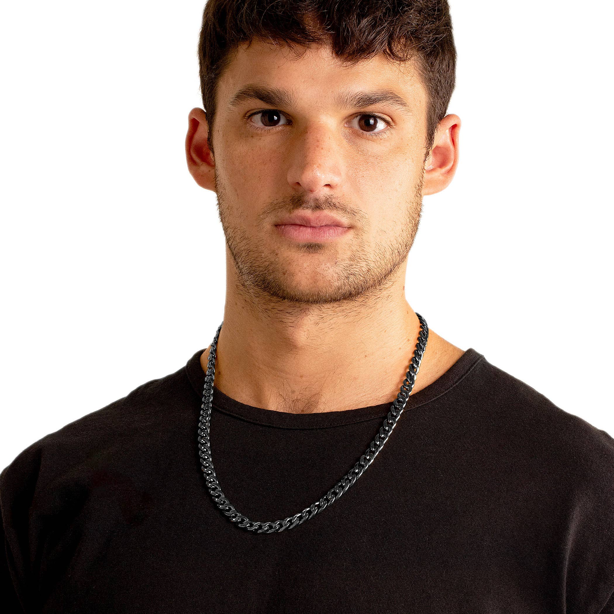 Black Men's Stainless Steel Curb Necklace (9mm) - 24" for wholesale on Faire1