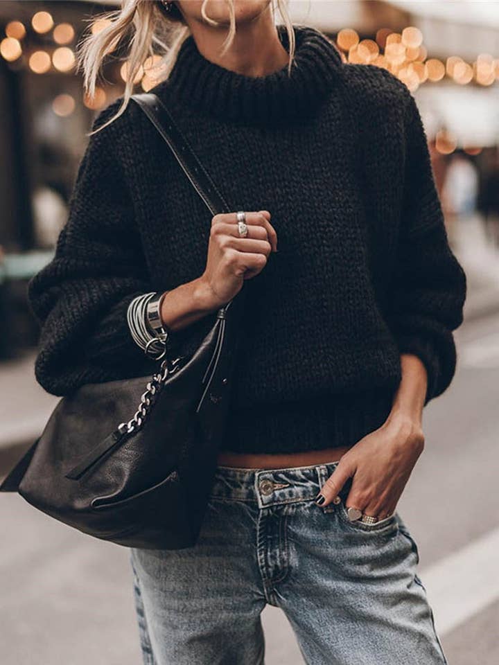 Masyal - Wholesale Knit Sweater - Women's - Oversized Knit Turtleneck Sweater7