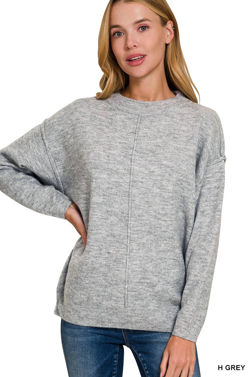 Vanilla Monkey - Wholesale Knit Sweater - Women's - Garment Dyed Front Seam Round-neck Sweater2