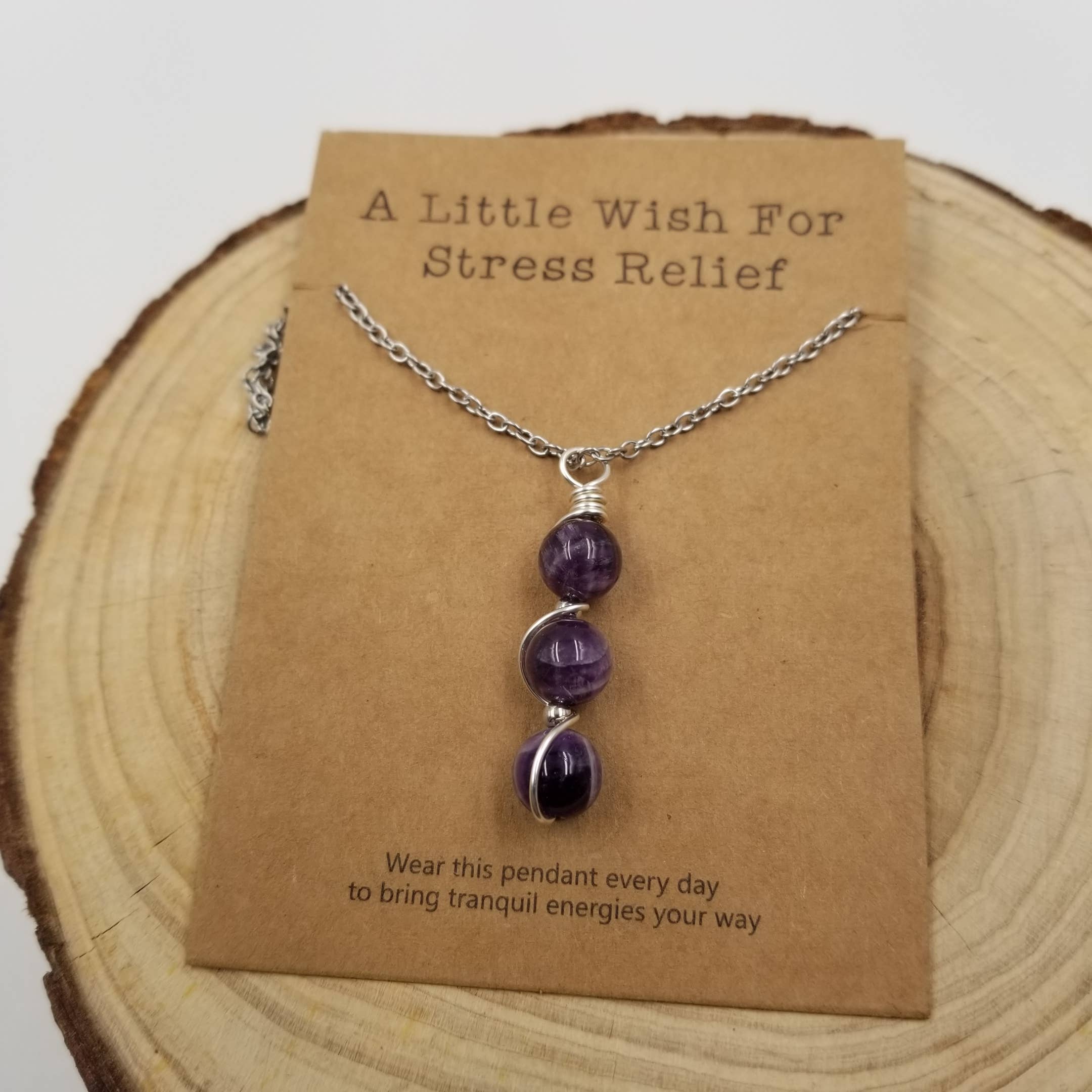 CHAKRA JEWELRY - Wholesale Pendant/Charm Necklace - Wrapped Natural Crystal Bead Necklace With Wish Card0