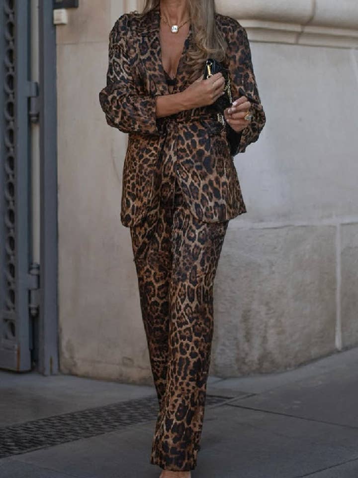 Leopard Print Blazer and Pants Set for wholesale by Soli Echo