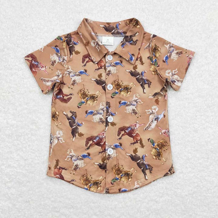Aier Wholesale - Wholesale Button Down Shirt - Kids - Baby Boys Western Sibling Short Sleeve Buttons Tee Shirts Tops