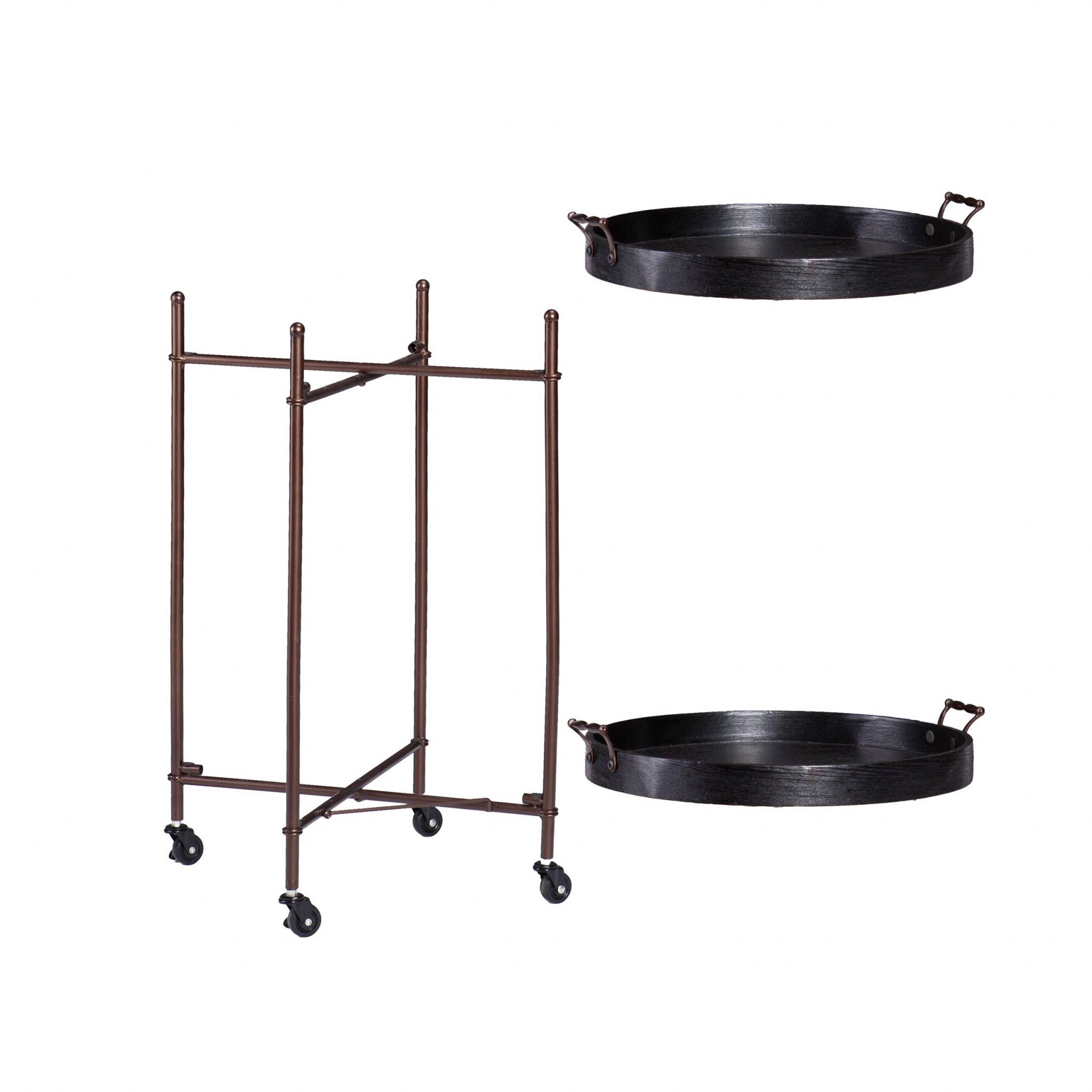 HomeRoots - Wholesale Bar Cart - 21" Black And Bronze Wood And Iron Round Rolling Bar Cart2