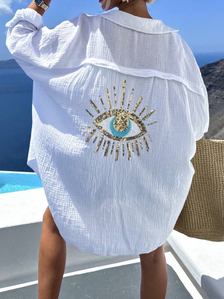 Camisa de gaze de algodão com estampa de olho - 6622 por atacado de ESTEE BROWN