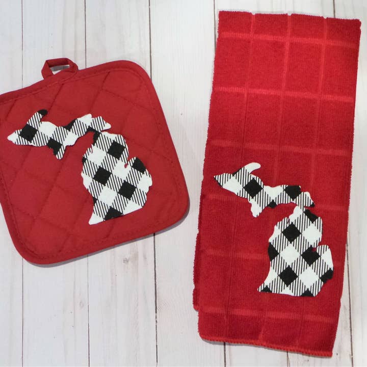 Plaid Spirit - Wholesale Oven Mitt/Pot Holder - Buffalo Plaid State shape potholder and towel set6