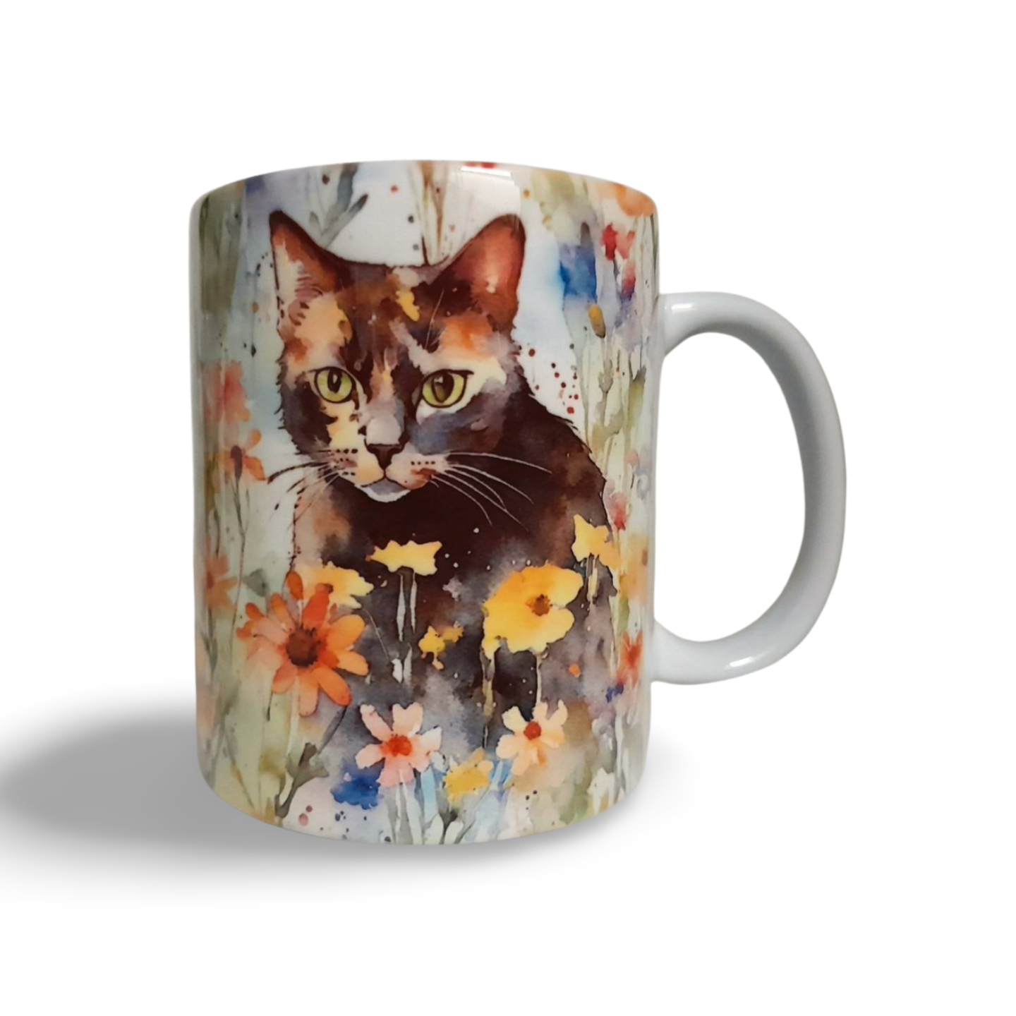 Rockways Designs – wholesale Coffee mug – Water Colour Style Tortoiseshell Cat in Flowers Coffee Mug 0