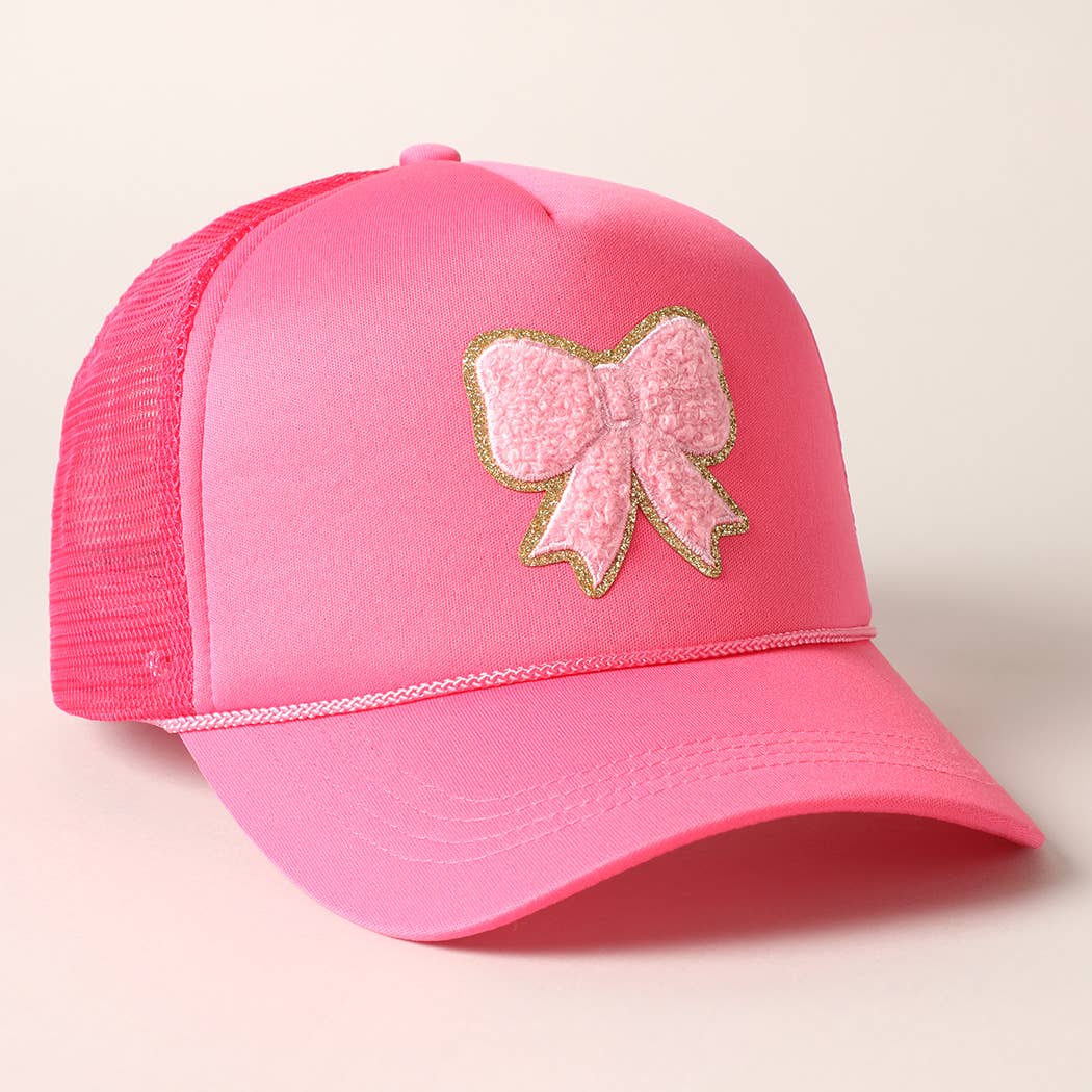 Fashion City - Wholesale Trucker Hat - Women's - Pink Bow Patch Foam Mesh Back Trucker Hat6
