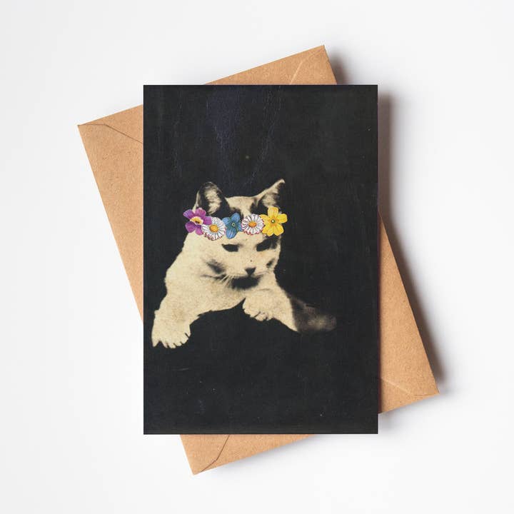 Floral Cat Greeting Card for wholesale by Cassia Beck