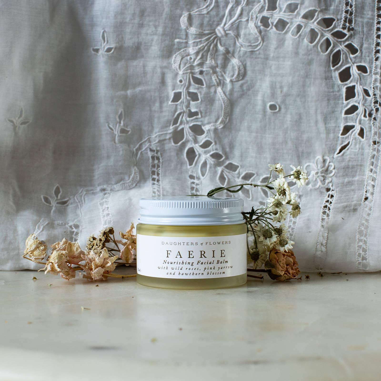 Daughters of Flowers – wholesale Facial moisturiser – FAERIE FACIAL BALM with wild roses, pink yarrow & hawthorn1