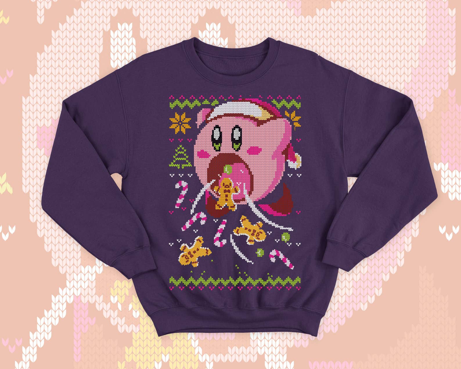 TheKingShirt - Wholesale Graphic Sweatshirt - Women's - Kirby Ugly Christmas Sweater - Kawaii Pink Gift4