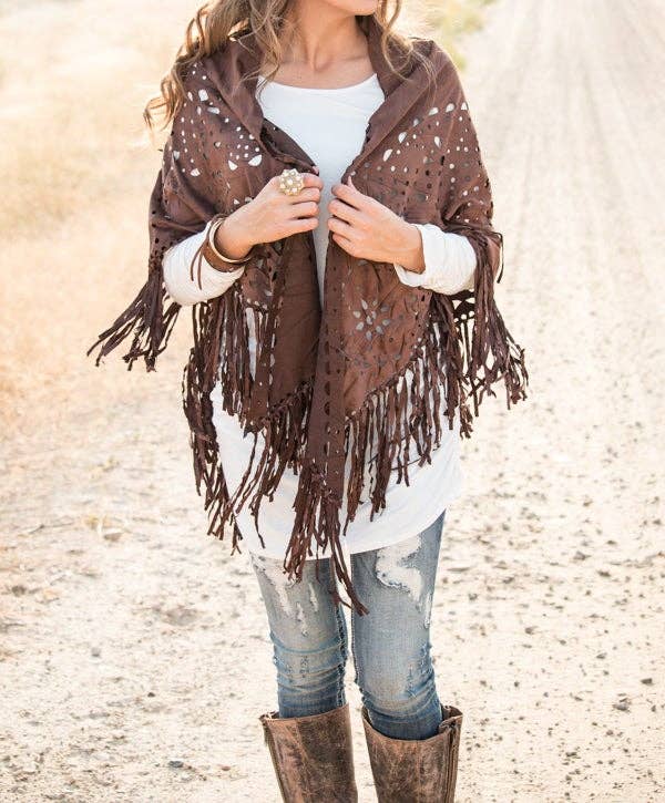 Hipster Row - Wholesale Poncho - Women's - Suede Fringe Poncho13