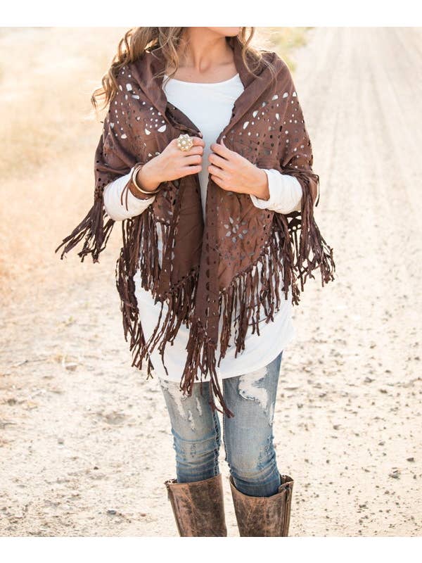 Hipster Row - Wholesale Poncho - Women's - Suede Fringe Poncho13