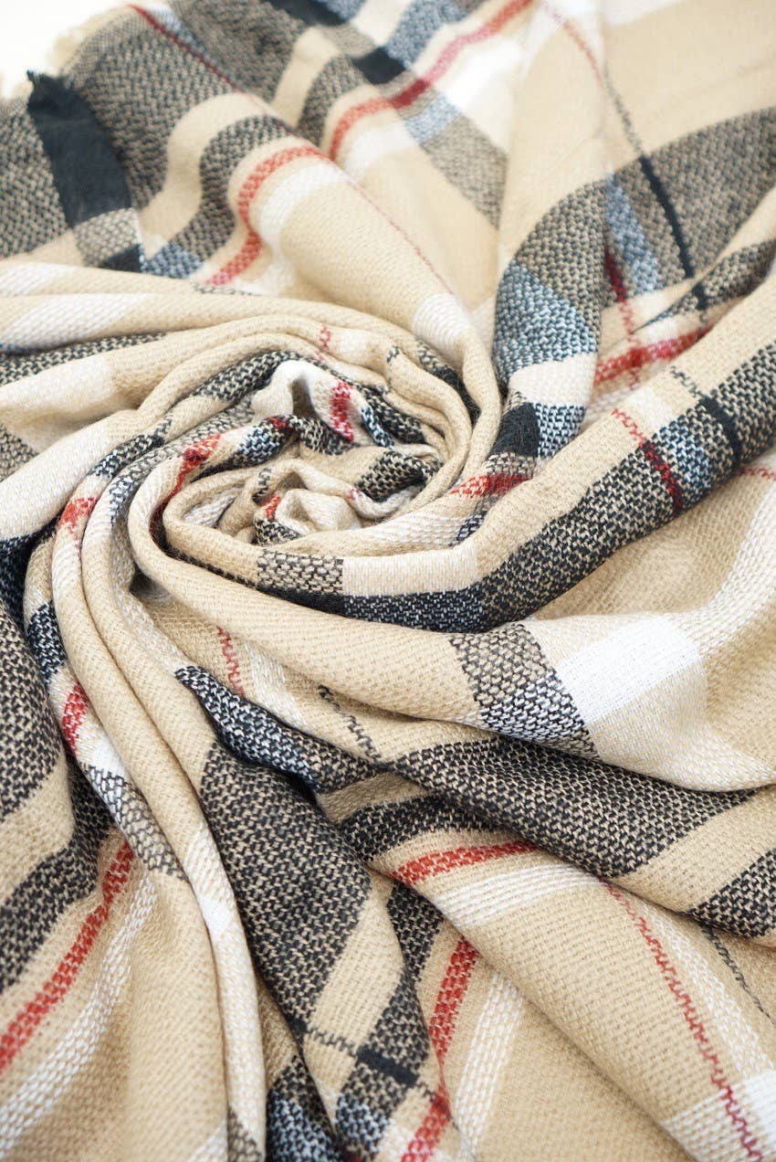 Olive & Pique - Wholesale Scarf - Unisex - Plaid Blanket Scarf, 52" x 52", Camel1