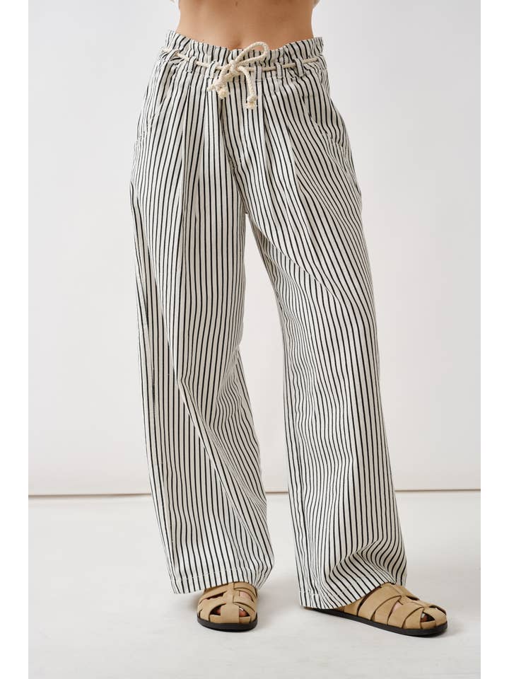 MAP3311 STRIPE WIDE LEG PANTS WITH ROPE BELT for wholesale on Faire