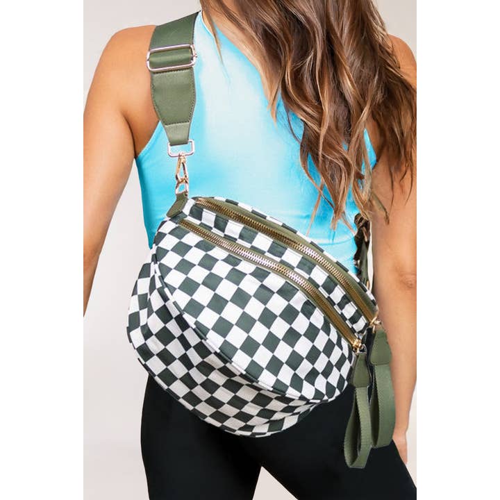 LA Society - Wholesale Crossbody Bag - Women's - Checkered Print Wide Strap Large Crossbody Bag