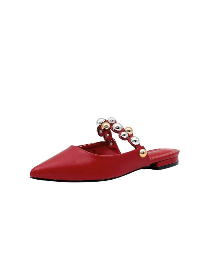 Black Elegant pointed-toe mules with metallic beads 22-368 for wholesale on Faire5