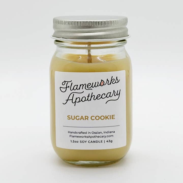 Sugar Cookie 1.5 oz Mini Mason Jar Candle for wholesale by Flameworks Apothecary