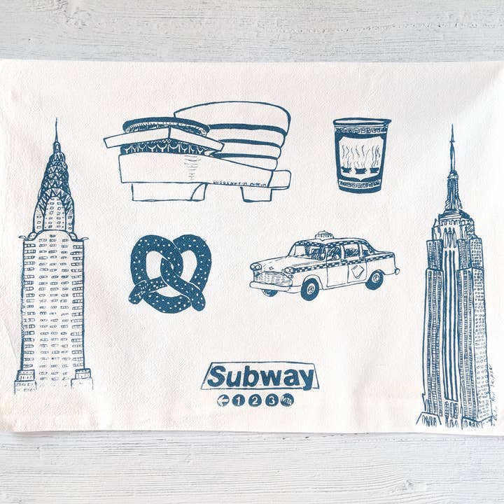 Iconic NYC Tea Towel in Blue for wholesale by Ruby Red Skipper
