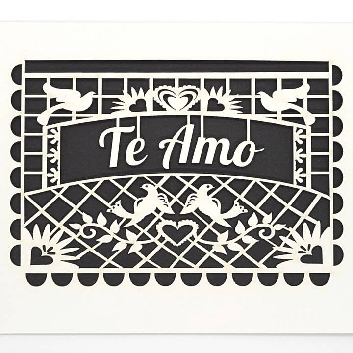 two hermanas - Wholesale Love Card - Te Amo - Papel Picado Spanish Love Card, Laser Cut
