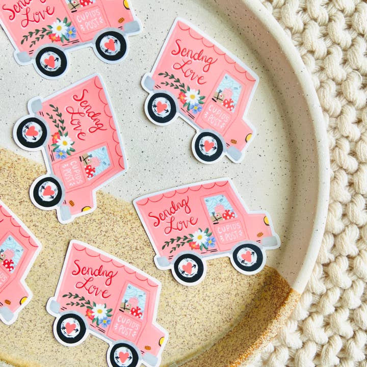 Makerie Day - Wholesale Sticker - Valentine's Day Cupid's Postal Truck Sticker1