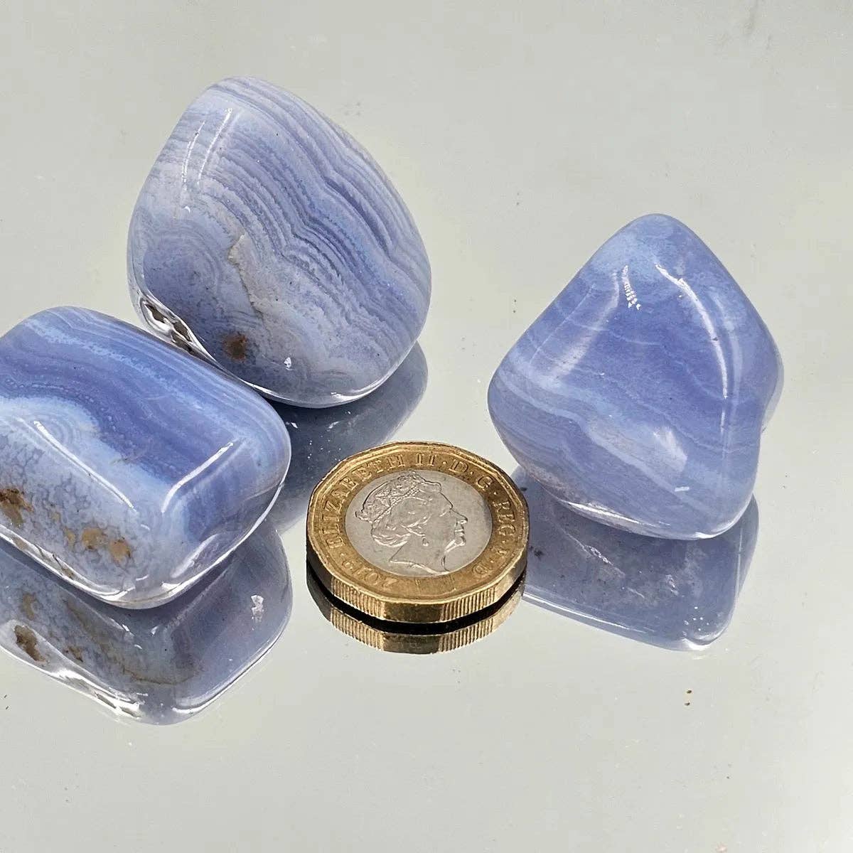 Distinction Crystals – wholesale Spiritual stone/crystal – Blue Lace Agate Crystal Tumblestones 100g Batch2