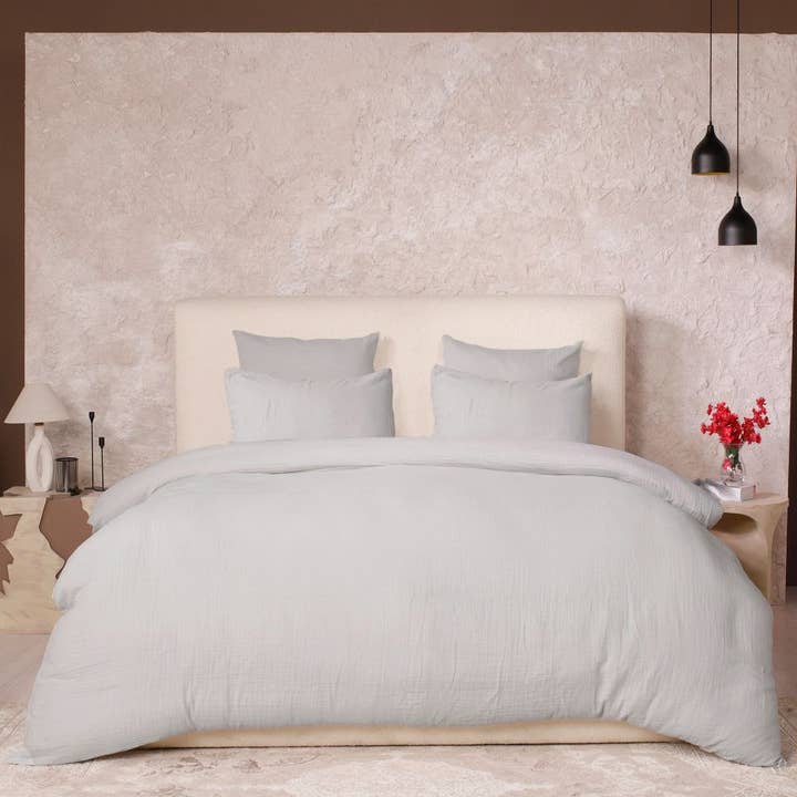 Juego de cama 220x240 cm Gasa de Algodón Lavado Gris Glaciar para venta al por mayor de Housse De Rêve