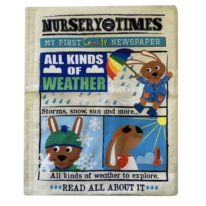 Nursery Times Crinkly Newspaper - All Kinds of Weather for wholesale by Jo & Nic's Crinkly Cloth Books