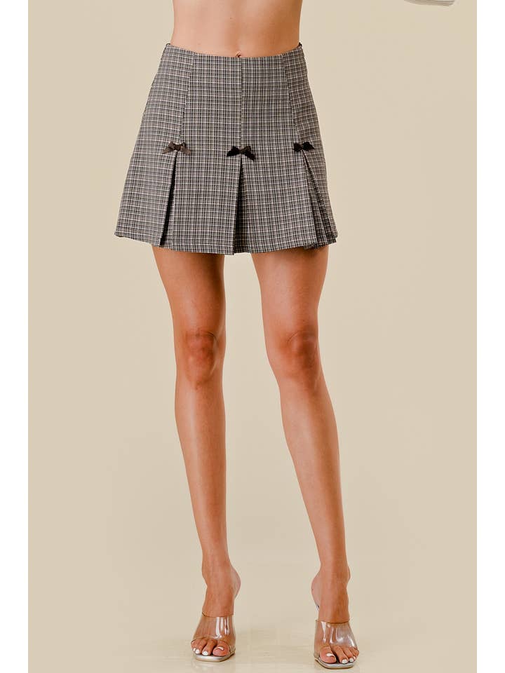 BEIVY & COLLABO - Wholesale Skirt - Women's - BP4734E / PLAID BOWS / RIBBONS DETAIL PLEATED MINI SKIRT5
