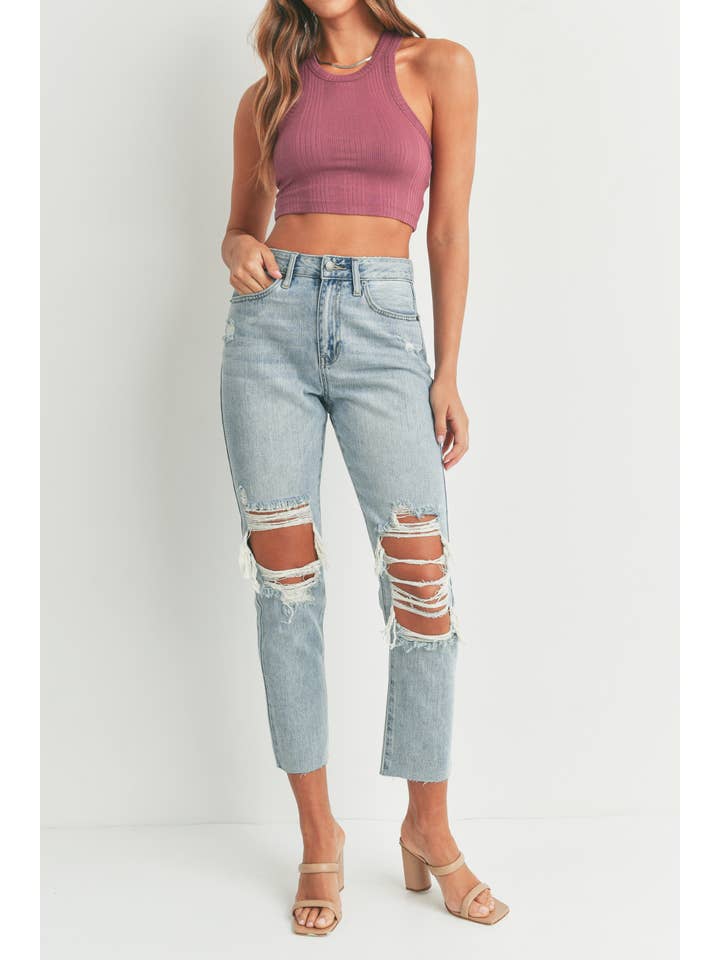 Just USA Jeans – calças de ganga - Mulher por atacado – JP129N - LT - Rise Alta Distressed Reto3