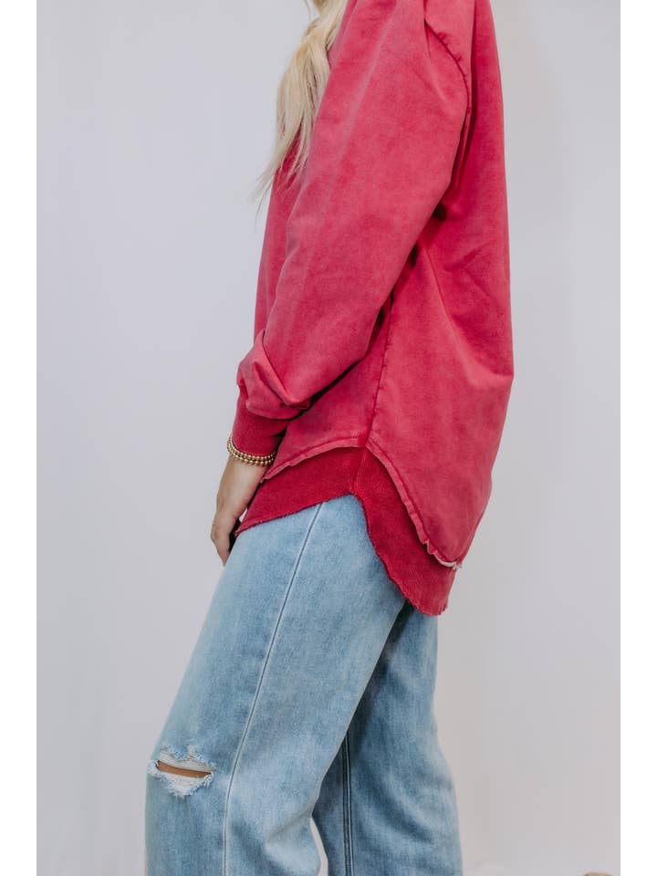 MK159Â Basic Acid Washed Sweatshirt - Maroon for wholesale on Faire