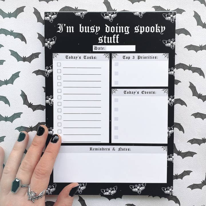 Spooky Stuff Daily Desk Planner Pad | gothic notepad for wholesale by Simply Gothic