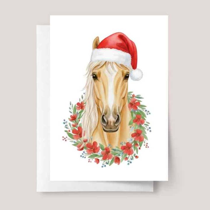 Horse Christmas Card with Holiday Wreath for wholesale by Design Sprinkles