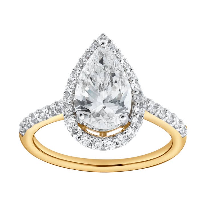 Hana 14K Yellow Gold Pear Lab Grown Diamond Halo Engagement Ring - 2.45 Ct for wholesale by LuvMyJewelry (LMJ)